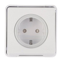 Розетка Schneider Electric Mureva S MUR39034 открытая установка белая с заземлением IP55 влагозащищенная со шторками