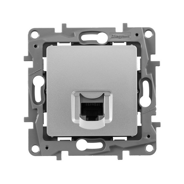 Розетка компьютерная Legrand Etika 672441 скрытая установка алюминий один модуль RJ45 cat 5е UTP