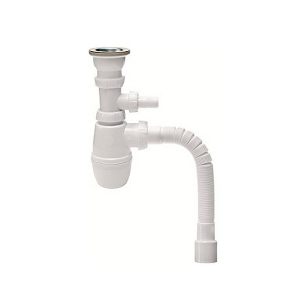 Сифон для мойки WIRQUIN 30718030 1 1/2"х40 мм с выпуском D 70 мм с отводом и гибким соединением