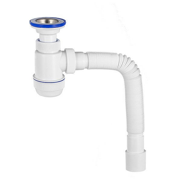 Сифон для мойки VIRPLAST by WIRQUIN 30980676 1 1/2"х40 с литым выпуском D 70 мм и гибким соединением