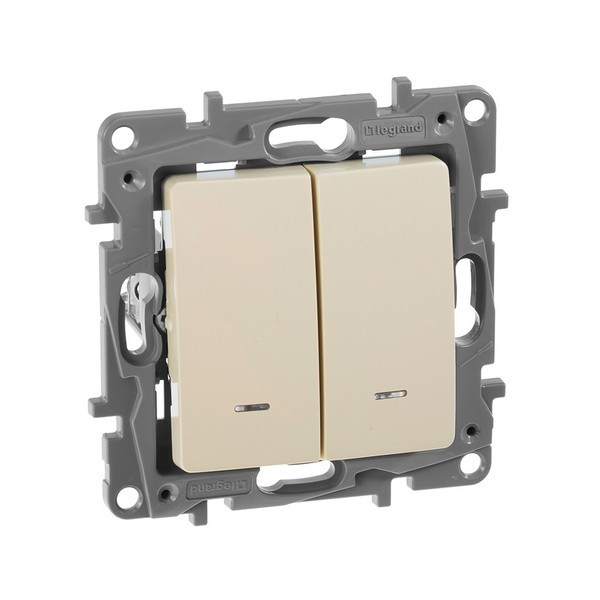 Выключатель Legrand Etika 672304 двухклавишный скрытая установка слоновая кость с подсветкой