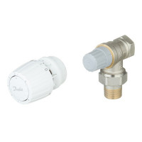 Клапан (вентиль) термостатический угловой Danfoss (013G2233) 3/4 НР(ш) х 3/4 ВР(г) для однотрубных систем с термоголовкой комплект