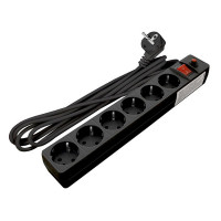 Сетевой фильтр UNIVersal (967U-4005) с заземлением 5 м 10 А 230 В 2,2 кВт 6 розеток ПВС 3х0,75 мм2 IP20 с выключателем и защитными шторками черный