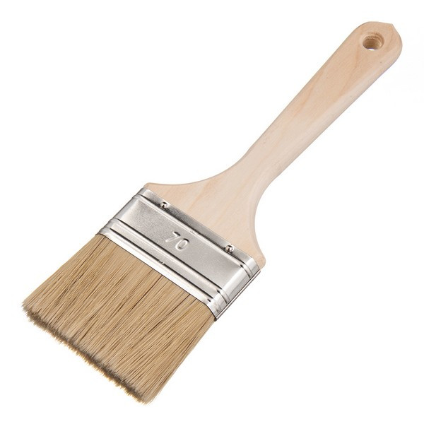 Кисть плоская натуральная щетина Wenzo Wood 70х15 мм для эмалей и лаков на алкидной основе