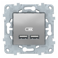 Розетка USB Schneider Electric Unica NEW NU541830 скрытая установка алюминий два модуля для зарядки 2100 мА