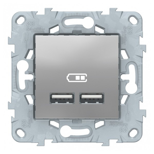 Розетка USB Schneider Electric Unica NEW NU541830 скрытая установка алюминий два модуля для зарядки 2100 мА
