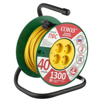 Удлинитель силовой на катушке Союз (481S-3104) без заземления 40 м 6 А 220-250 В 1,3 кВт 4 розетки ПВС 2х0,75 мм2 IP20