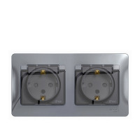 Розетка с рамкой Schneider Electric Glossa GSL000347 двойная скрытая установка алюминий с заземлением IP44 со шторками