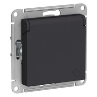 Розетка Schneider Electric Atlas Design ATN001046 скрытая установка карбон с заземлением со шторками с крышкой