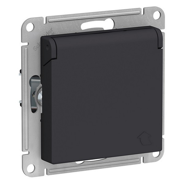 Розетка Schneider Electric Atlas Design ATN001046 скрытая установка карбон с заземлением со шторками с крышкой