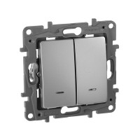 Выключатель Legrand Etika 672404 двухклавишный скрытая установка алюминий с подсветкой