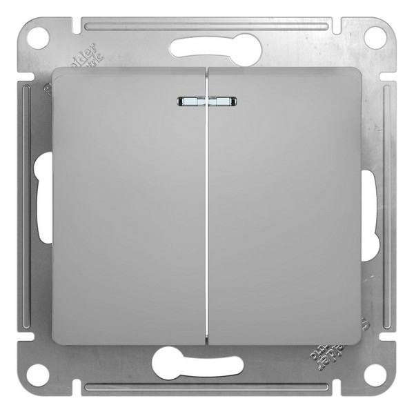 Выключатель Schneider Electric Glossa GSL000353 двухклавишный скрытая установка алюминий IP20 с подсветкой