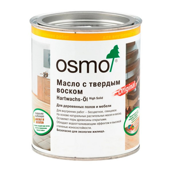 Масло для деревянных полов и мебели с твердым воском Osmo Original 3032 бесцветное шелковисто-матовое 0,75 л