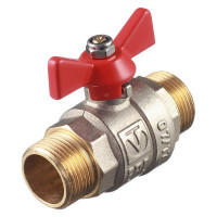 Кран шаровой латунный VALTEC Base (VT.219.N.05) 3/4 НР(ш) х 3/4 НР(ш) бабочка прямой