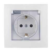 Розетка с рамкой Simon 15 1590450-030 скрытая установка белая с заземлением IP44 с крышкой со шторками