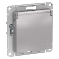 Розетка Schneider Electric Atlas Design ATN000346 скрытая установка алюминий с заземлением со шторками с крышкой