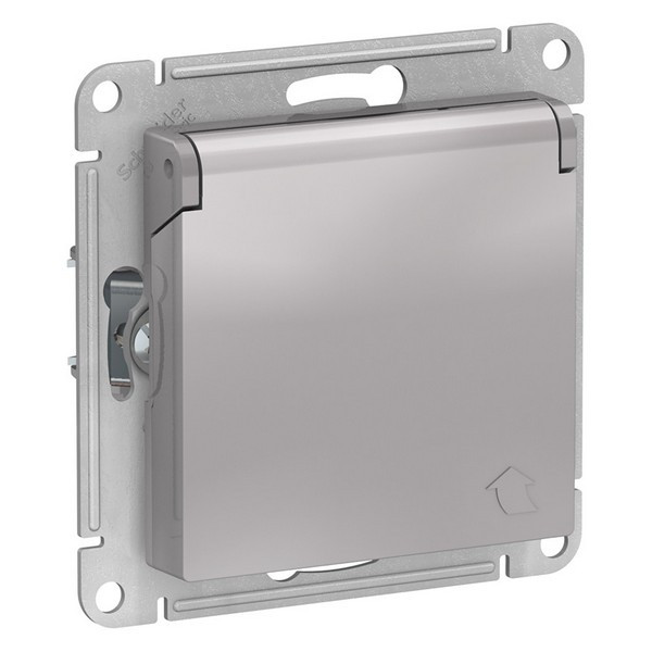 Розетка Schneider Electric Atlas Design ATN000346 скрытая установка алюминий с заземлением со шторками с крышкой