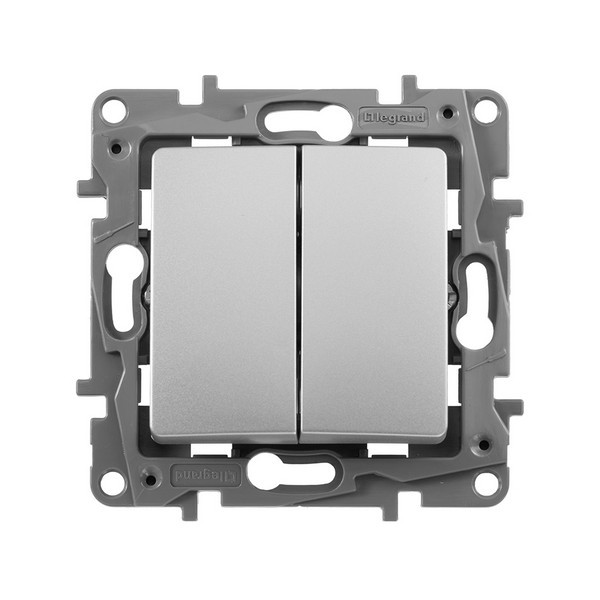 Выключатель Legrand Etika 672402 двухклавишный скрытая установка алюминий