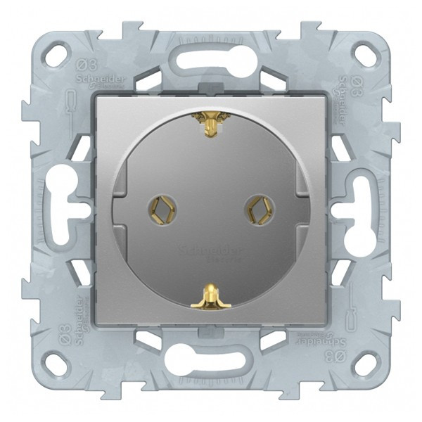 Розетка Schneider Electric Unica NEW NU503630 скрытая установка алюминий с заземлением винтовой зажим