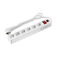 Сетевой фильтр UNIVersal (967U-3001) с заземлением 1,8 м 10 А 230 В 2,2 кВт 6 розеток ПВС 3х0,75 мм2 IP20 с выключателем и защитными шторками белый