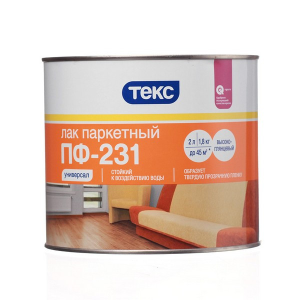 Лак алкидный паркетный Текс ПФ-231 бесцветный 1,8 кг глянцевый