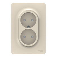 Розетка с рамкой Schneider Electric Unica NEW NU206344 двойная скрытая установка бежевая без заземления со шторками винтовой зажим