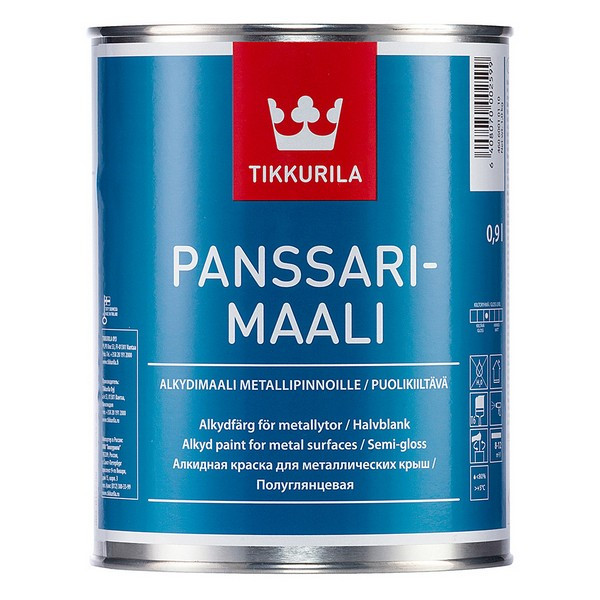 Эмаль для металлических крыш Tikkurila Panssarimaali белая основа А полуглянцевая 0,9 л