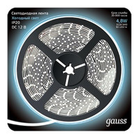 Лента светодиодная SMD 2835 Gauss 6500К холодный белый свет 4,8 Вт 12 В IP20 5 м