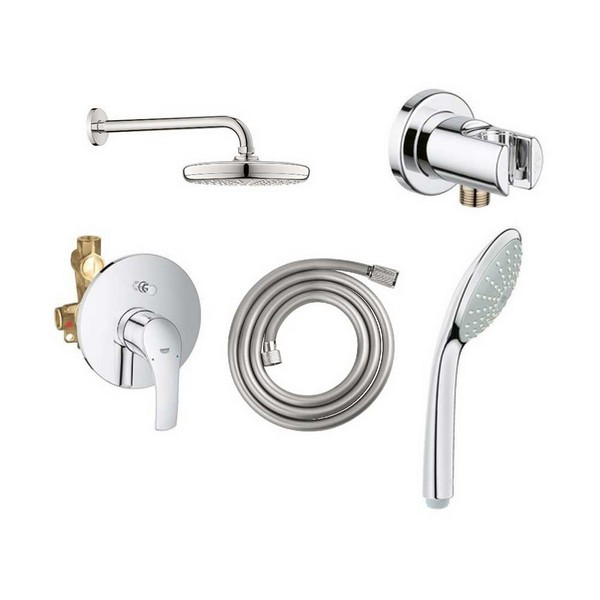Душевая система GROHE Eurosmart с верхним душем D180 мм F1 ручной лейкой D100 мм F1 держателем и смесителем без стойки