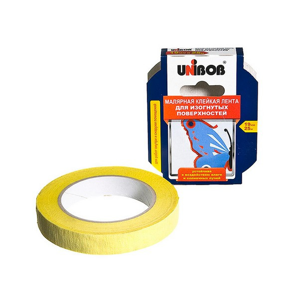 Лента малярная Unibob для фигурных линий желтая 19 мм 25 м