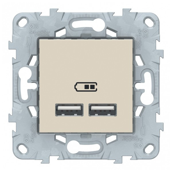 Розетка USB Schneider Electric Unica NEW NU541844 скрытая установка бежевая два модуля для зарядки 2100 мА