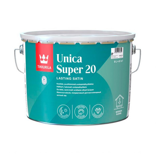 Лак алкидно-уретановый яхтный Tikkurila Unica Super 20 основа EP бесцветный 9 л полуматовый