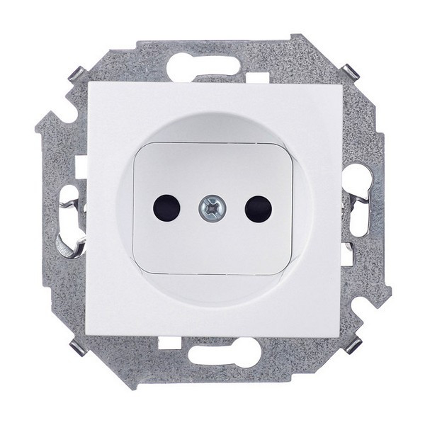 Розетка Simon 15 1591444-030 скрытая установка белая без заземления со шторками