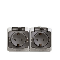 Розетка Schneider Electric Этюд двойная PA16-244B открытая установка белая с заземлением IP44 блок с крышкой со шторками