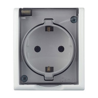 Розетка Simon 15 Aqua 1594445-030 открытая установка белая с заземлением IP54 с крышкой