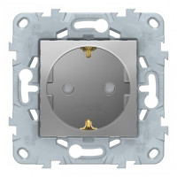 Розетка Schneider Electric Unica NEW NU503730 скрытая установка алюминий с заземлением со шторками винтовой зажим