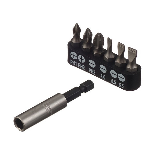 Набор бит Jettools (W-0407) PH/ SL 25 мм с адаптером (6 шт.)