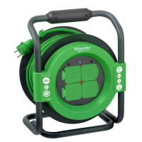 Удлинитель силовой на катушке Schneider Electric Thorsman (IMT33158) с заземлением 40 м 16 А 250 В 2,8 кВт 4 розетки КГ 3х1,5 мм2 IP44 со шторками зеленый