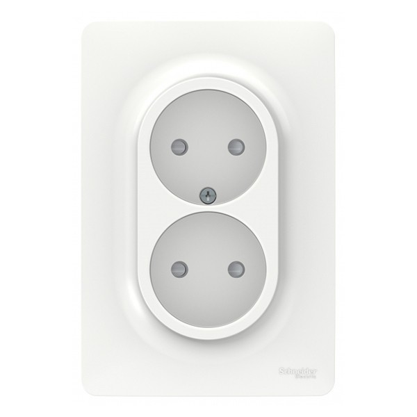 Розетка с рамкой Schneider Electric Unica NEW NU206318 двойная скрытая установка белая без заземления со шторками винтовой зажим