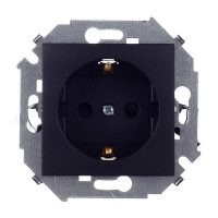 Розетка Simon 15 1591443-038 скрытая установка графит с заземлением со шторками