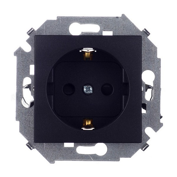 Розетка Simon 15 1591443-038 скрытая установка графит с заземлением со шторками