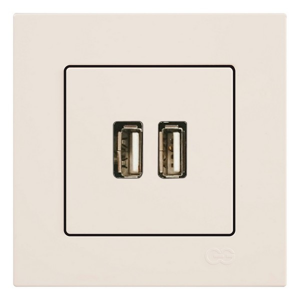 Розетка USB с рамкой GUNSAN Eqona 16401200-100353 скрытая установка бежевая IP20 два модуля USB