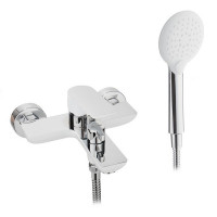 Смеситель для ванны и душа LAVELLY White Modern с коротким изливом однорычажный с лейкой белый/хром