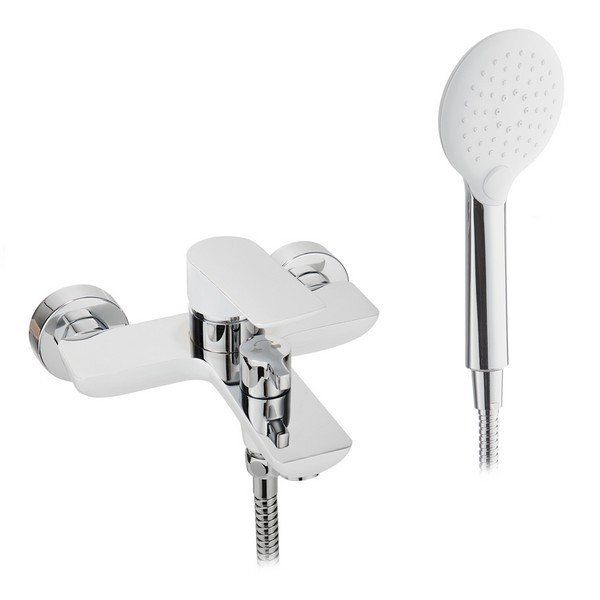 Смеситель для ванны и душа LAVELLY White Modern с коротким изливом однорычажный с лейкой белый/хром