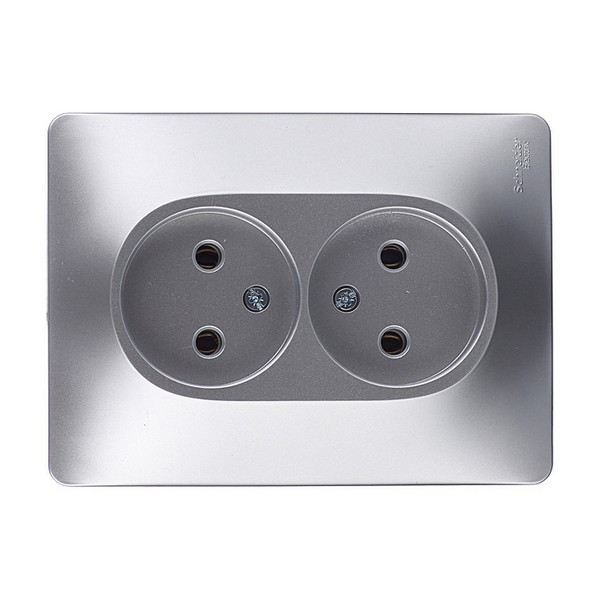 Розетка с рамкой Schneider Electric Glossa GSL000320 двойная скрытая установка алюминий без заземления