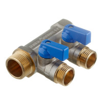 Коллектор Stout (SMB 6201 341202) 3/4 ВР(г) х 2 выхода 1/2 НР(ш) х 3/4 НР(ш) с шаровыми кранами