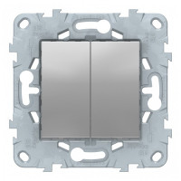 Выключатель Schneider Electric Unica NEW NU521130 двухклавишный скрытая установка алюминий