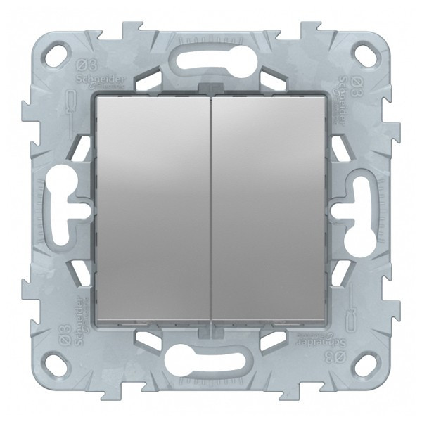 Выключатель Schneider Electric Unica NEW NU521130 двухклавишный скрытая установка алюминий