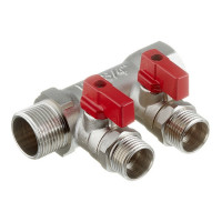 Коллектор VALTEC (VTc.580.N.0502) 3/4 ВР(г) х 2 выхода 1/2 НР(ш) х 3/4 НР(ш) с шаровыми кранами