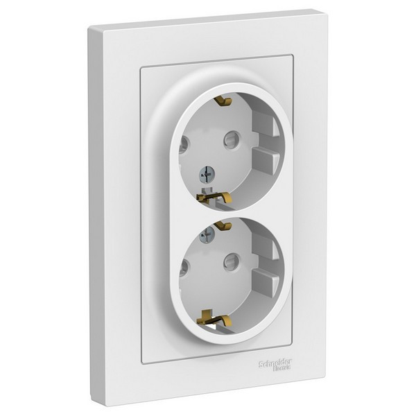 Розетка с рамкой Schneider Electric Atlas Design ATN000126 двойная скрытая установка белая с заземлением со шторками